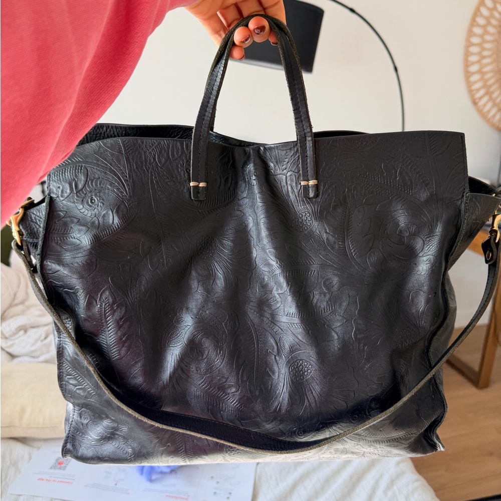 Clare V Black Embossed Tote
